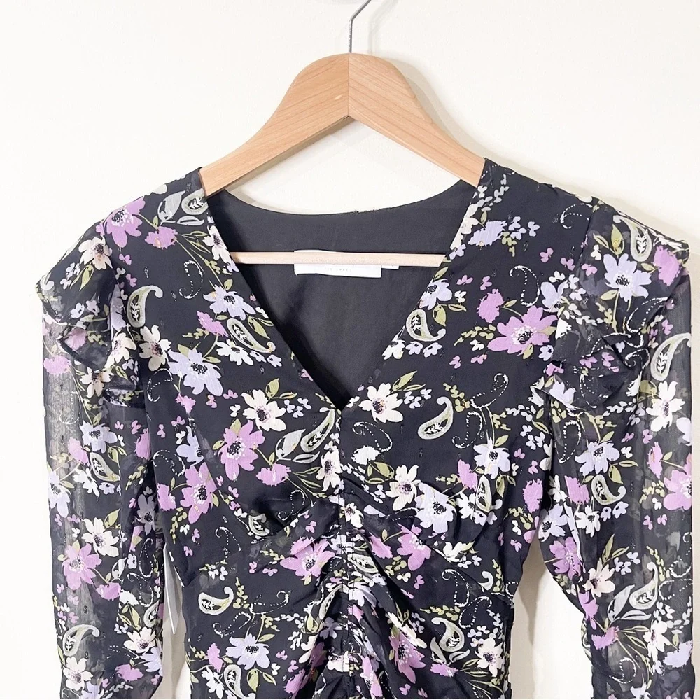 ASTR The Label Black Kimbra Floral Ruched Front Dress Size XS NWT - Picture 4 of 10